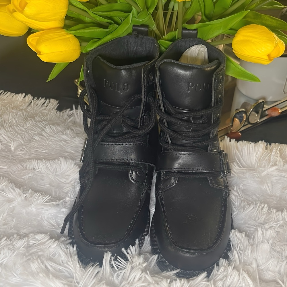 Ralph Lauren Black Leather Ranger Boot. LITTLE BOYS. NEW-NEVER WORN.